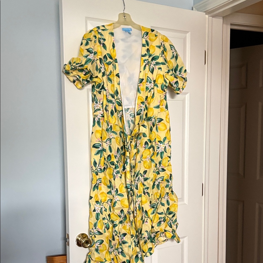 Draper James Yellow Lemon-Print Maxi Wrap Dress